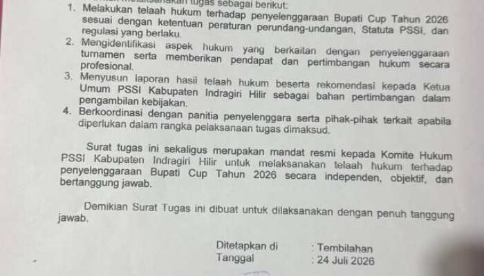 Komite Hukum PSSI Inhil Mulai Telaah Hukum Penyelenggaraan Bupati Cup 2026
